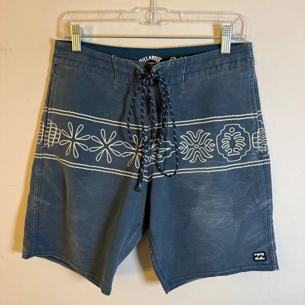 Billabong Recycler Tribong Lo Tide Blue Board Shorts Mens 28 Tribal Floral Surf